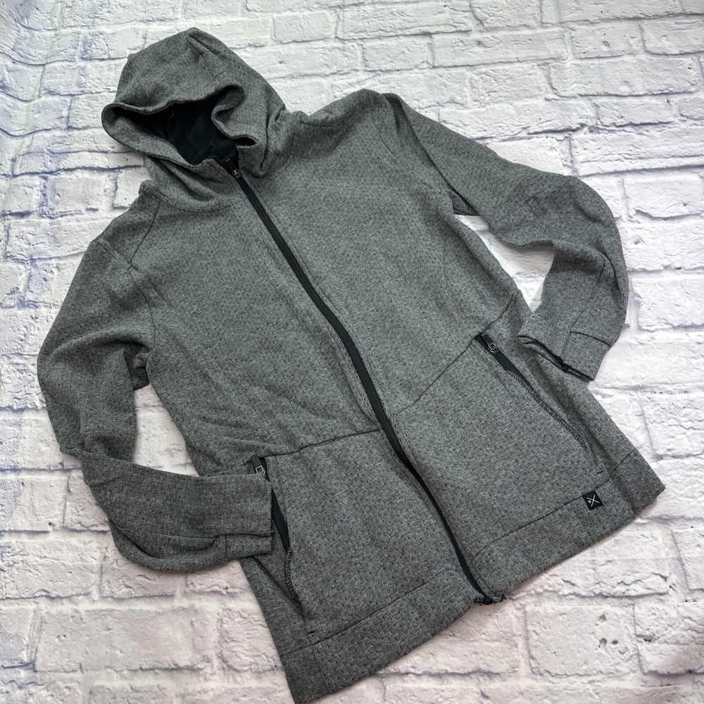 Departwest Mens Medium Gray Textured Full Zip Hooded Sweatshirt Jacket Pockets